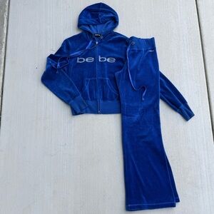 Y2K Bebe Royal Blue Flare Bottom Tracksuit Full Zip Jacket Womens Size Medium
